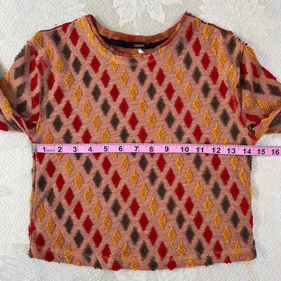 Free People Magic Carpet Multicolored Diamond Pattern Cropped Terry Sweater - Picture 14 of 15